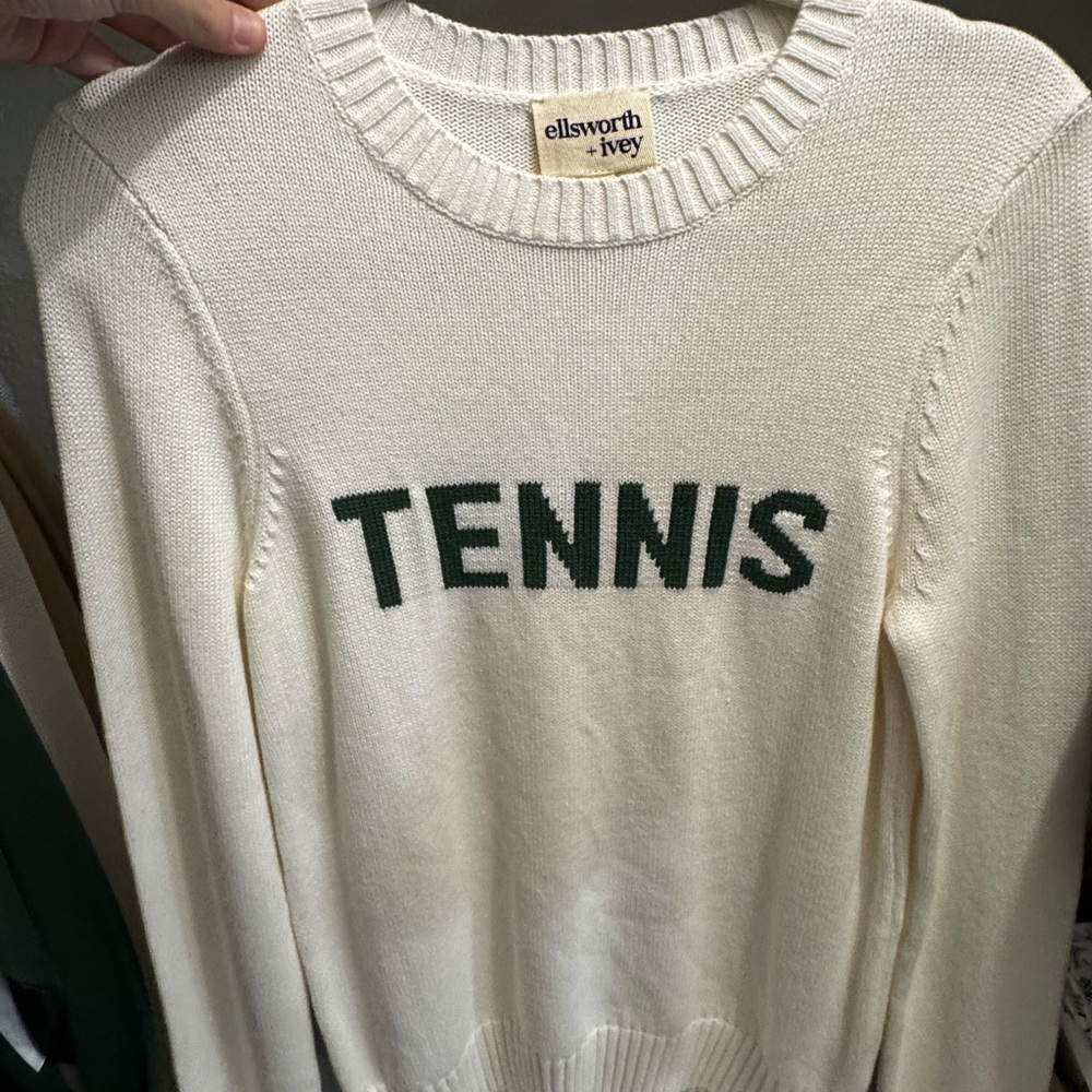 Cream Sweater with Green Lettering